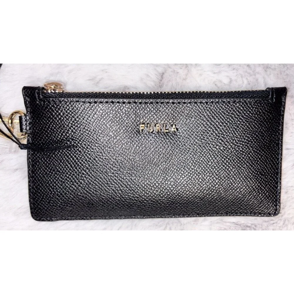Furla Classic Credit Card Case Leather Wallet Black NWT - Picture 2 of 6